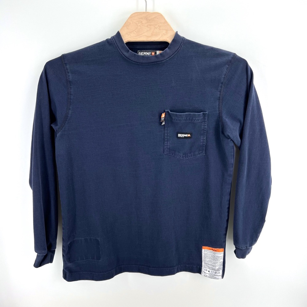 Berne FR Flame Resistant Long Sleeve Pocket T-Shirt L Navy HRC 2 NFPA 2112 Shirt